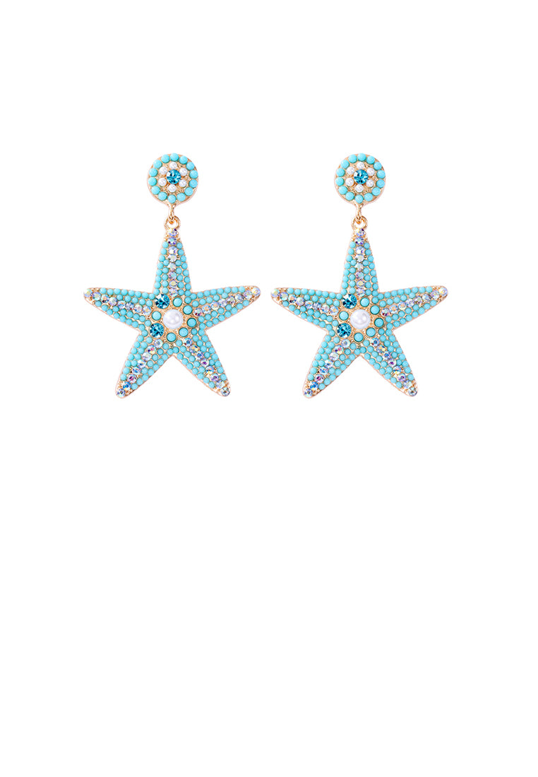 Fashion and Simple Plated Gold Five-pointed Star Imitation Pearl Stud Earrings with Blue Cubic Zirconia - Luxurious Look