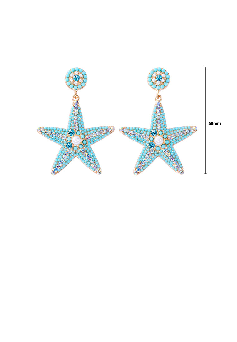 Fashion and Simple Plated Gold Five-pointed Star Imitation Pearl Stud Earrings with Blue Cubic Zirconia - Luxurious Look