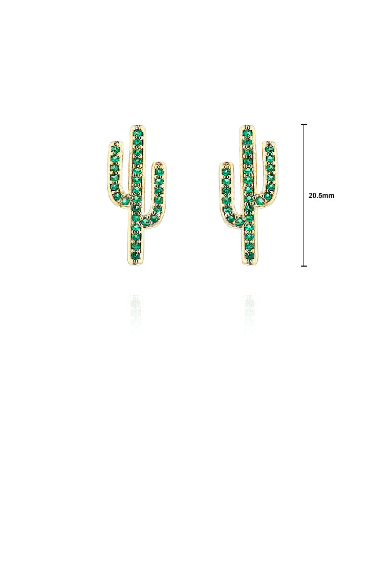 Simple and Lovely Plated Gold Cactus Stud Earrings with Green Cubic Zirconia - Luxurious Look