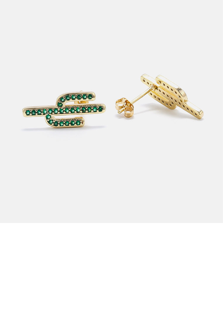 Simple and Lovely Plated Gold Cactus Stud Earrings with Green Cubic Zirconia - Luxurious Look