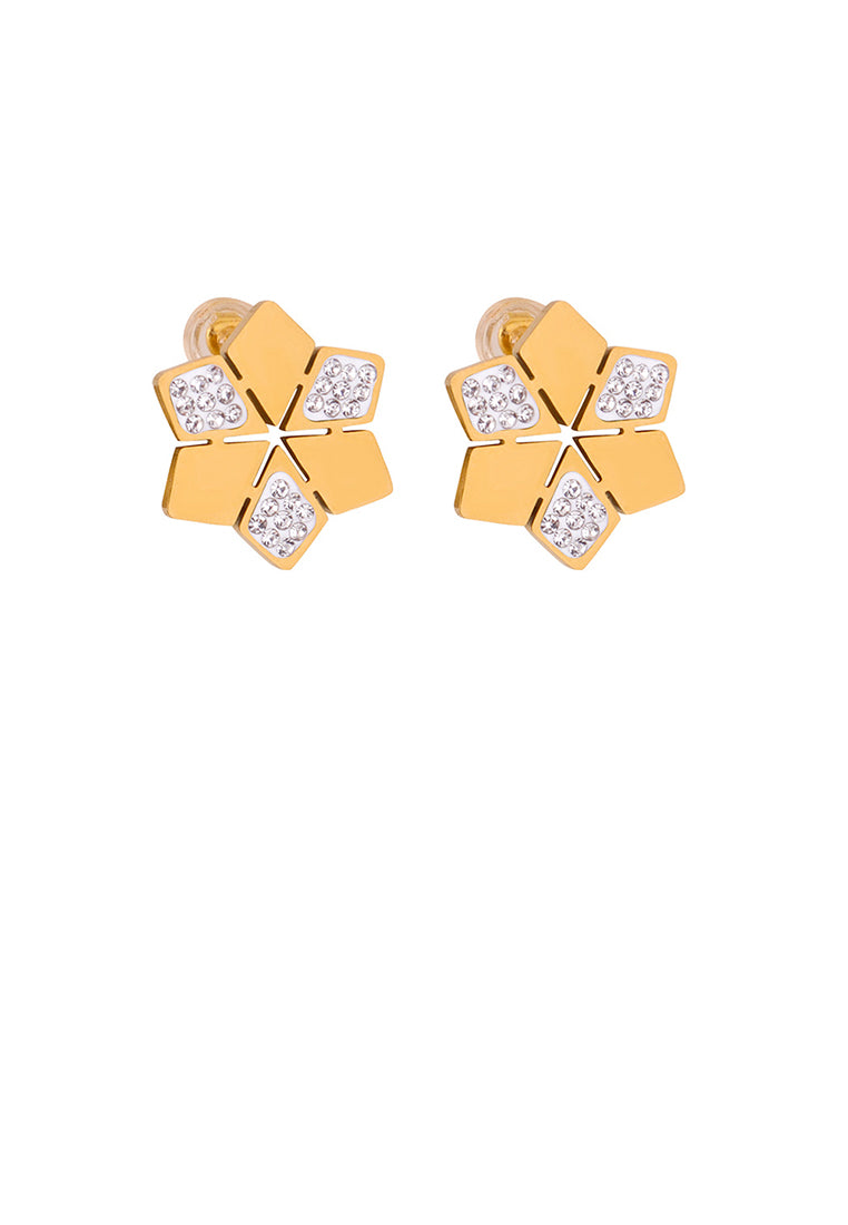 Simple and Temperament Plated Gold 316L Stainless Steel Snowflake Stud Earrings with Cubic Zirconia - Luxurious Look