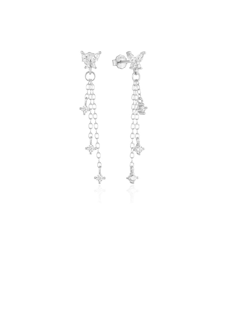 925 Sterling Silver Simple Fashion Butterfly Tassel Earrings with Cubic Zirconia - Luxurious Look
