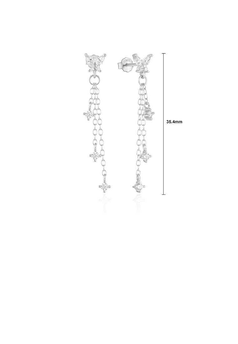 925 Sterling Silver Simple Fashion Butterfly Tassel Earrings with Cubic Zirconia - Luxurious Look