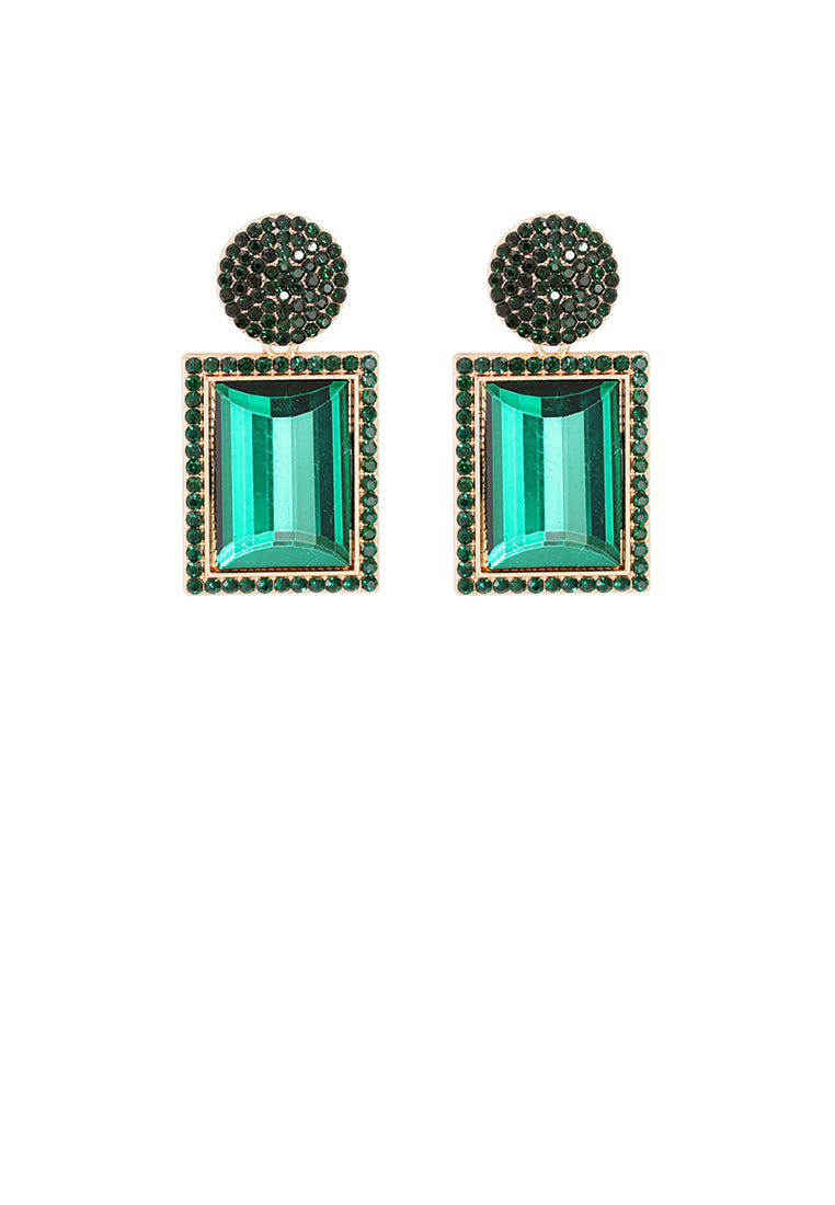 Fashion Brilliant Plated Gold Geometric Earrings with Green Cubic Zirconia - Luxurious Look