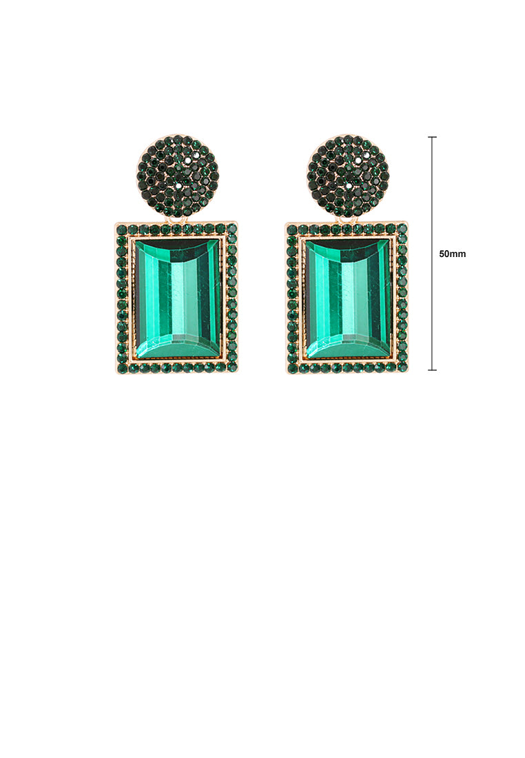 Fashion Brilliant Plated Gold Geometric Earrings with Green Cubic Zirconia - Luxurious Look