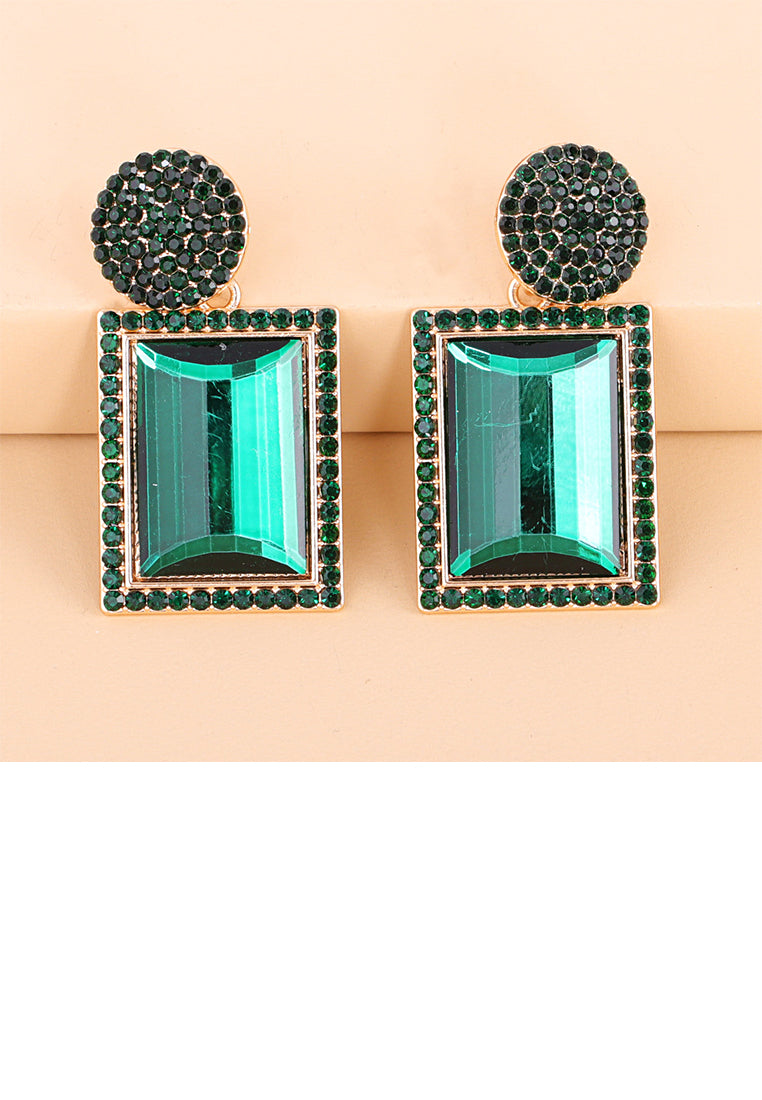 Fashion Brilliant Plated Gold Geometric Earrings with Green Cubic Zirconia - Luxurious Look