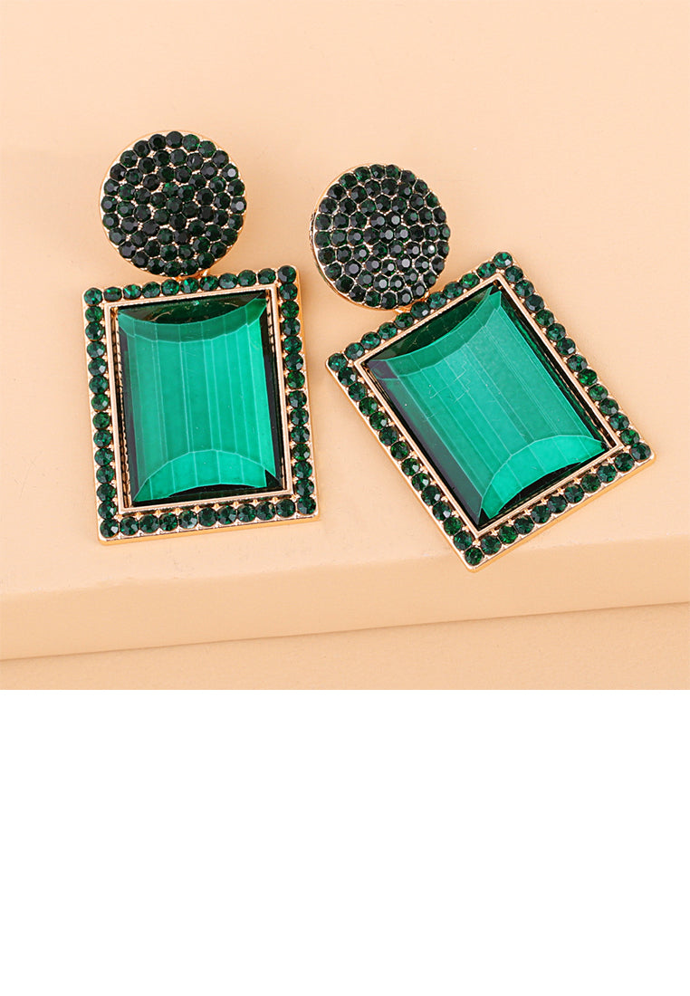 Fashion Brilliant Plated Gold Geometric Earrings with Green Cubic Zirconia - Luxurious Look