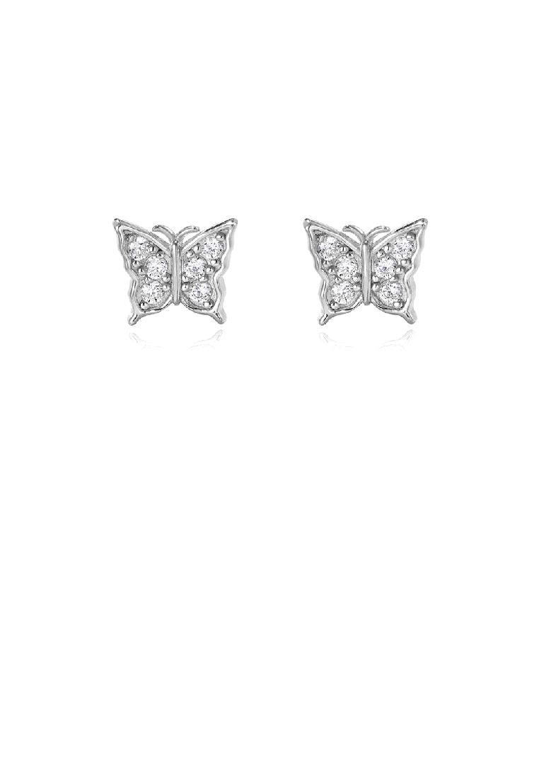925 Sterling Silver Simple and Exquisite Butterfly Stud Earrings with Cubic Zirconia - Luxurious Look