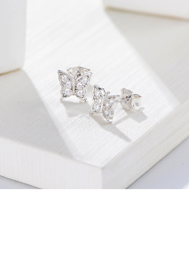 925 Sterling Silver Simple and Exquisite Butterfly Stud Earrings with Cubic Zirconia - Luxurious Look