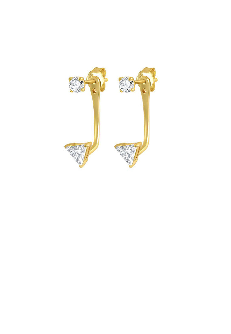 925 Sterling Silver Plated Gold Fashion Simple Geometric Triangle Cubic Zirconia Long Earrings - Luxurious Look
