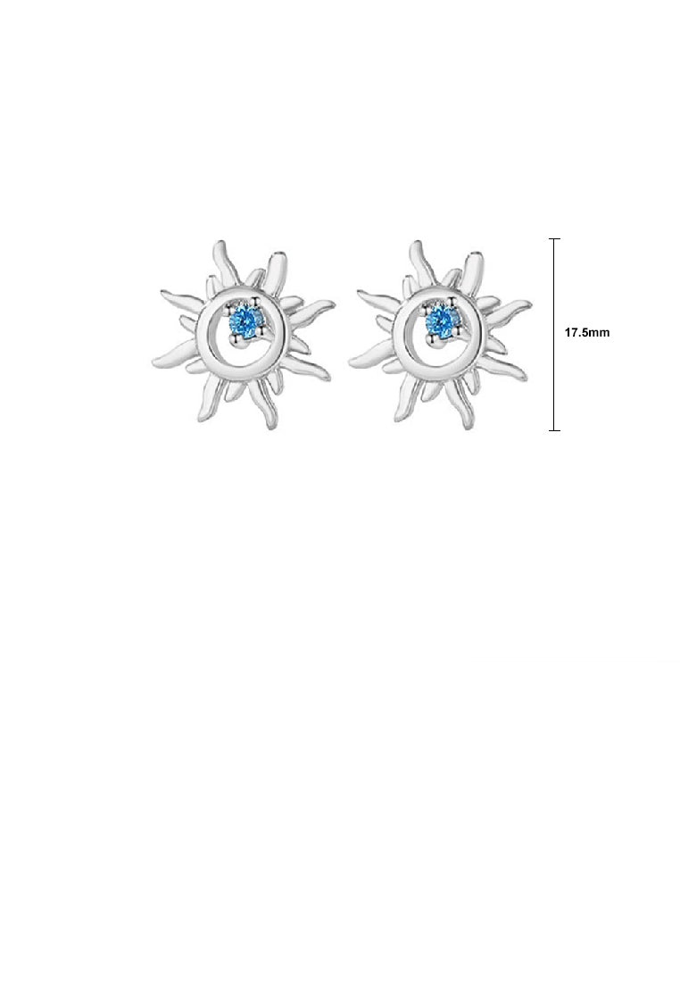 925 Sterling Silver Fashion Simple Sun Stud Earrings with Blue Cubic Zirconia - Luxurious Look