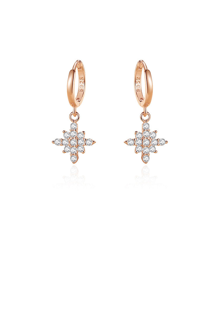 925 Sterling Silver Plated Rose Gold Simple Brilliant Eight-pointed Star Earrings with Cubic Zirconia - Luxurious Look