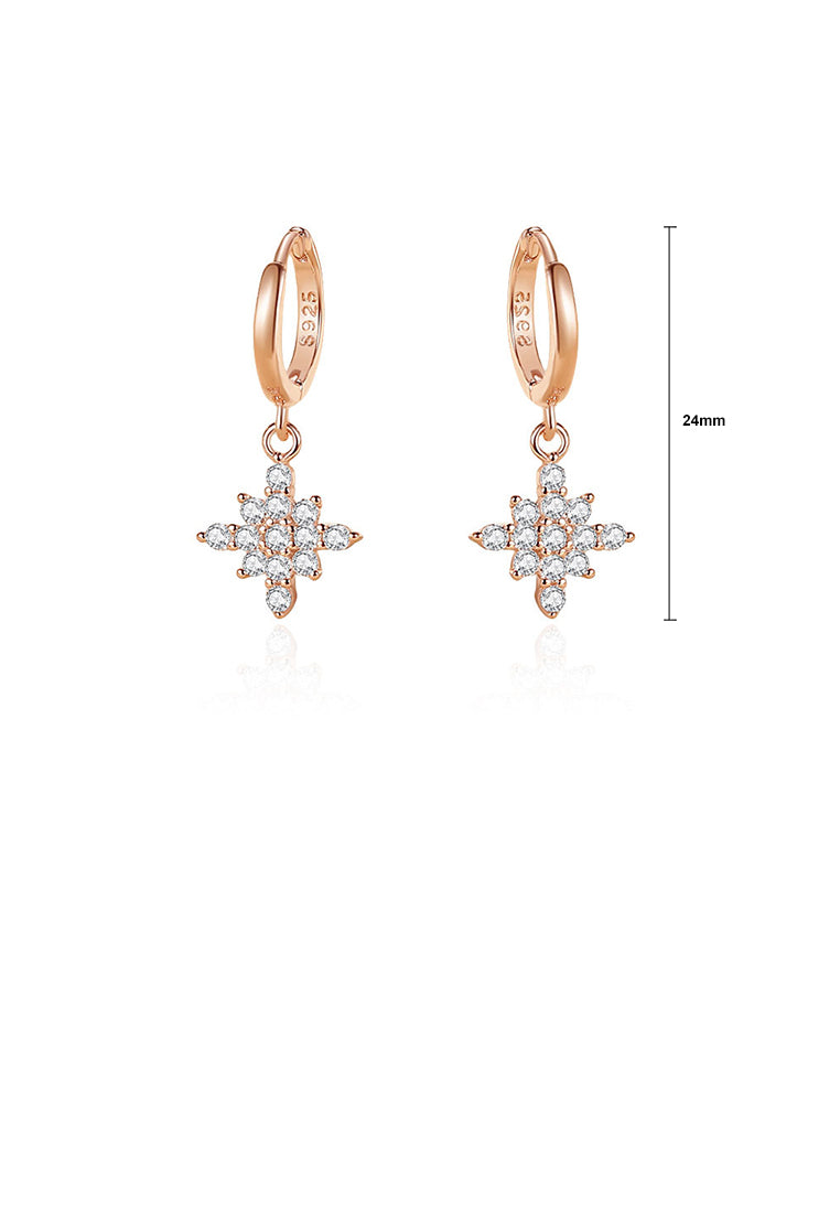 925 Sterling Silver Plated Rose Gold Simple Brilliant Eight-pointed Star Earrings with Cubic Zirconia - Luxurious Look