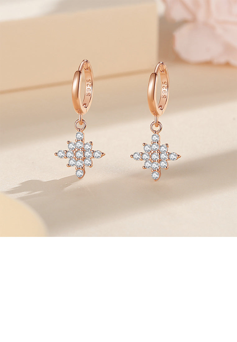 925 Sterling Silver Plated Rose Gold Simple Brilliant Eight-pointed Star Earrings with Cubic Zirconia - Luxurious Look