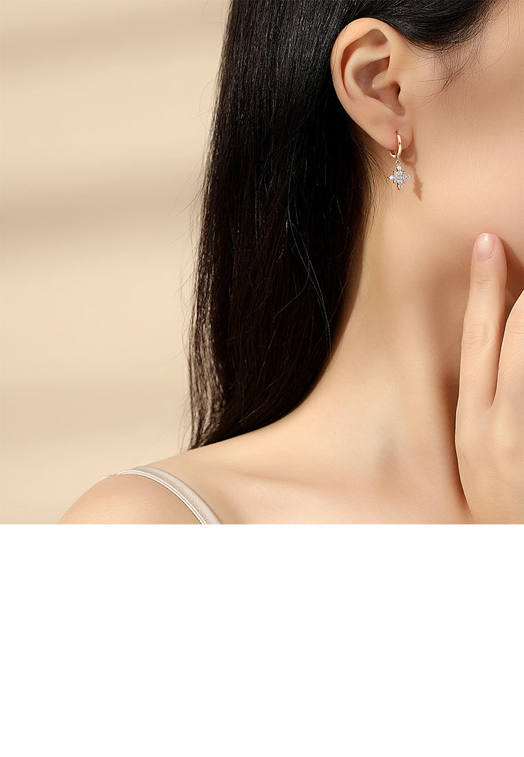 925 Sterling Silver Plated Rose Gold Simple Brilliant Eight-pointed Star Earrings with Cubic Zirconia - Luxurious Look