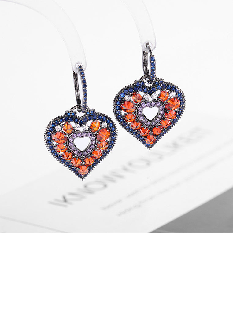 Fashion Vintage Plated Black Hollow Heart Earrings with Cubic Zirconia - Luxurious Look