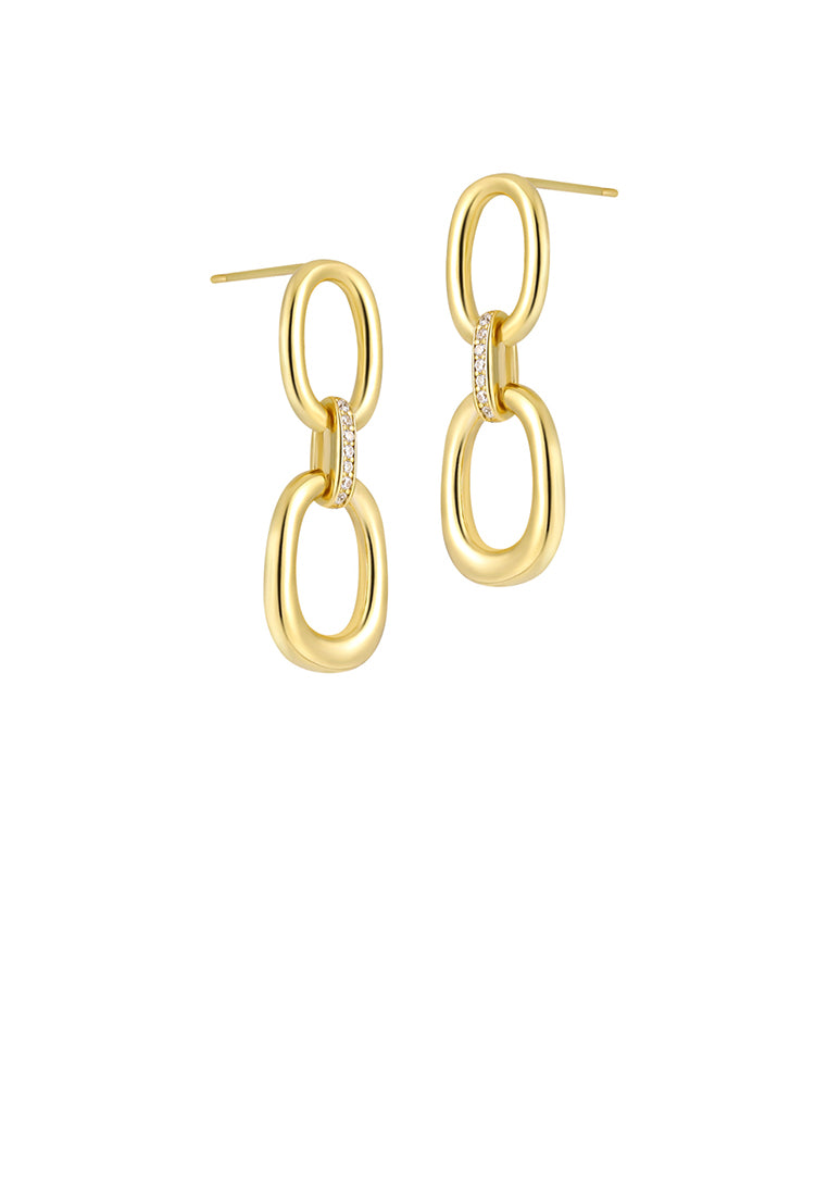925 Sterling Silver Plated Gold Simple Statement Geometric Double Hoop Earrings with Cubic Zirconia - Luxurious Look