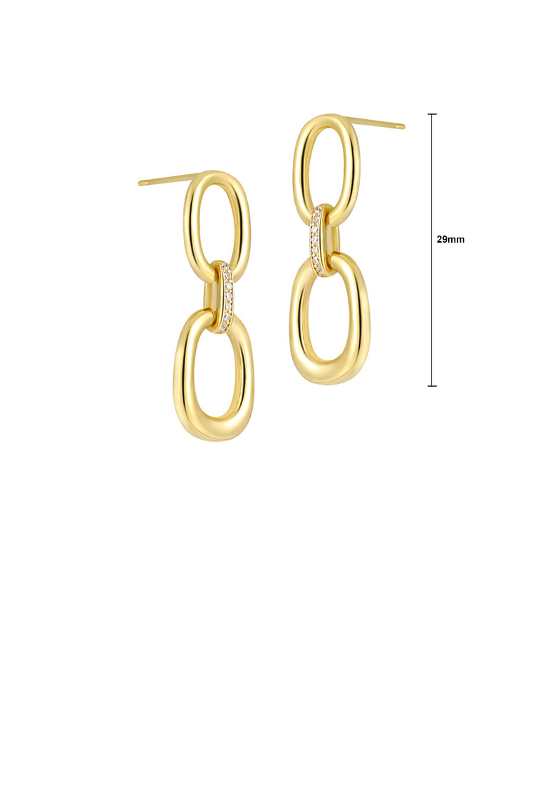 925 Sterling Silver Plated Gold Simple Statement Geometric Double Hoop Earrings with Cubic Zirconia - Luxurious Look