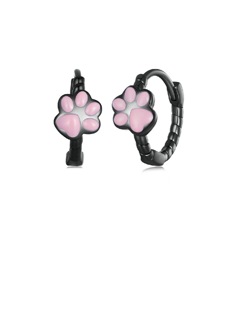 925 Sterling Silver Plated Black Cute Sweet Pink Cat Claw Twist Geometric Earrings - Vibrant Color