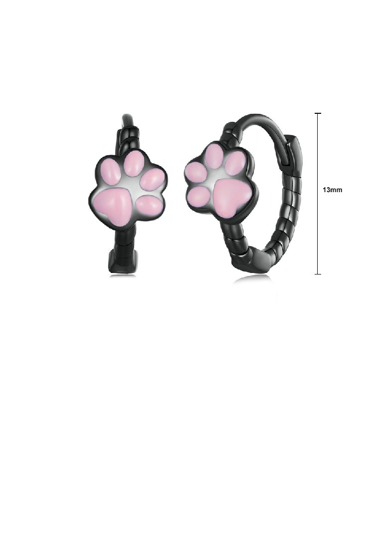 925 Sterling Silver Plated Black Cute Sweet Pink Cat Claw Twist Geometric Earrings - Vibrant Color
