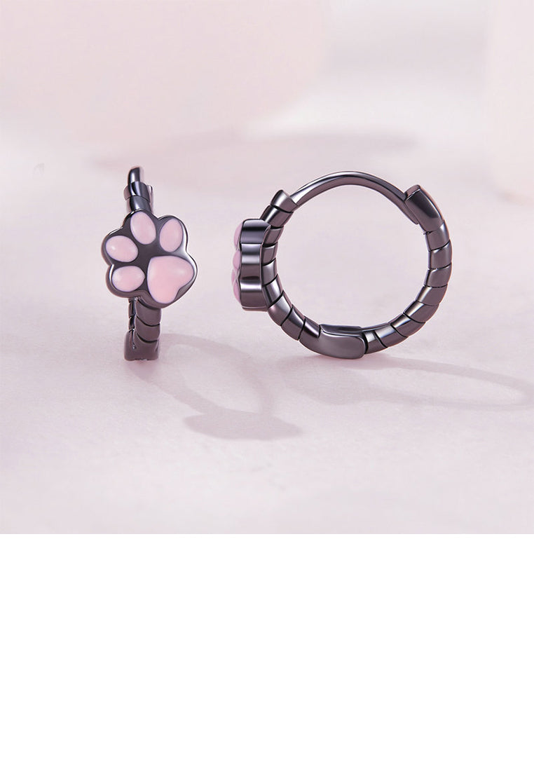 925 Sterling Silver Plated Black Cute Sweet Pink Cat Claw Twist Geometric Earrings - Vibrant Color