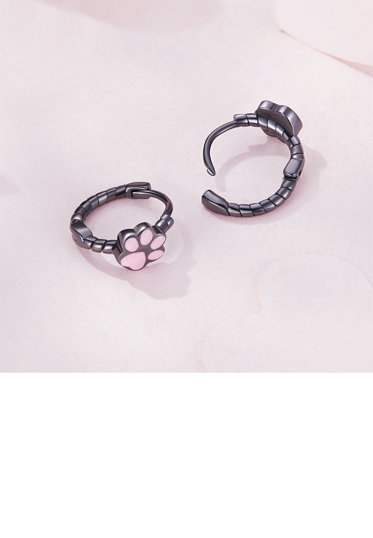925 Sterling Silver Plated Black Cute Sweet Pink Cat Claw Twist Geometric Earrings - Vibrant Color