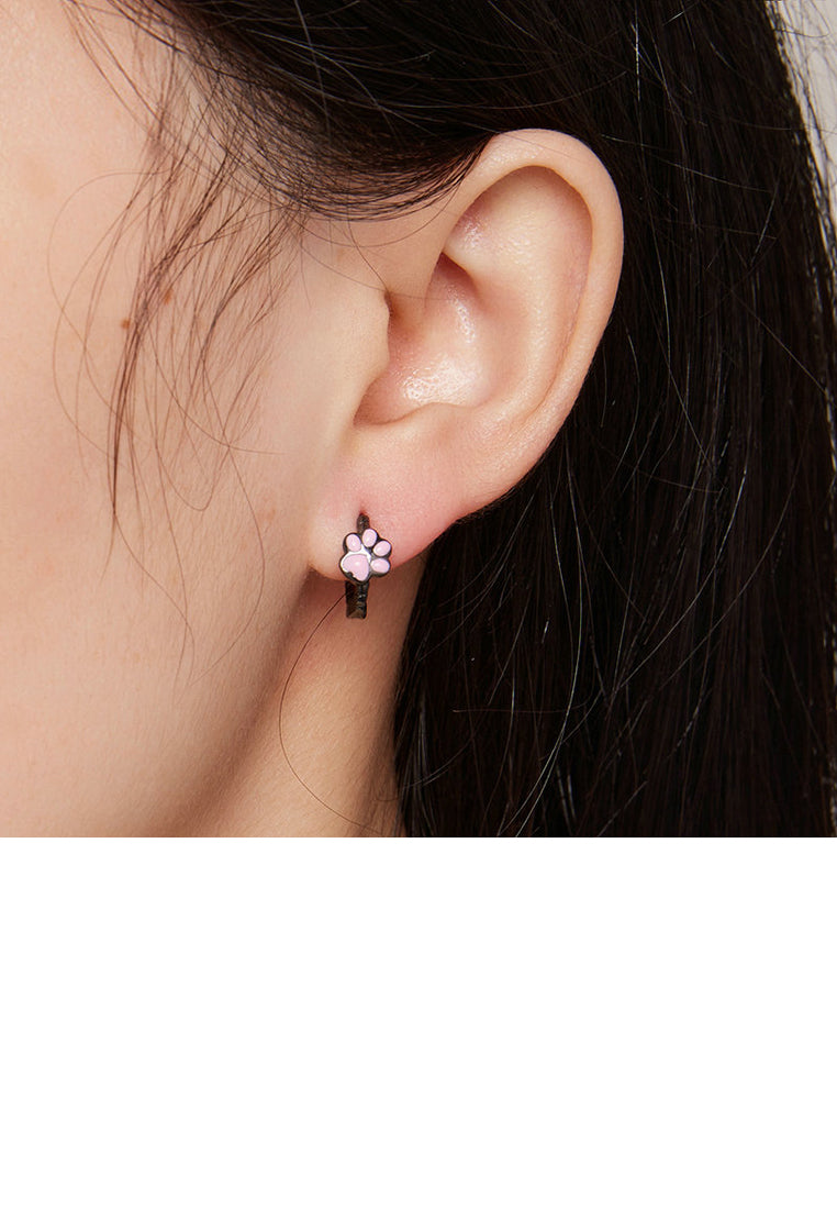 925 Sterling Silver Plated Black Cute Sweet Pink Cat Claw Twist Geometric Earrings - Vibrant Color