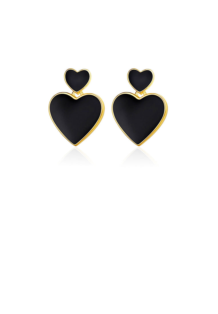 925 Sterling Silver Plated Gold Simple and Fashion Enamel Heart-shaped Stud Earrings