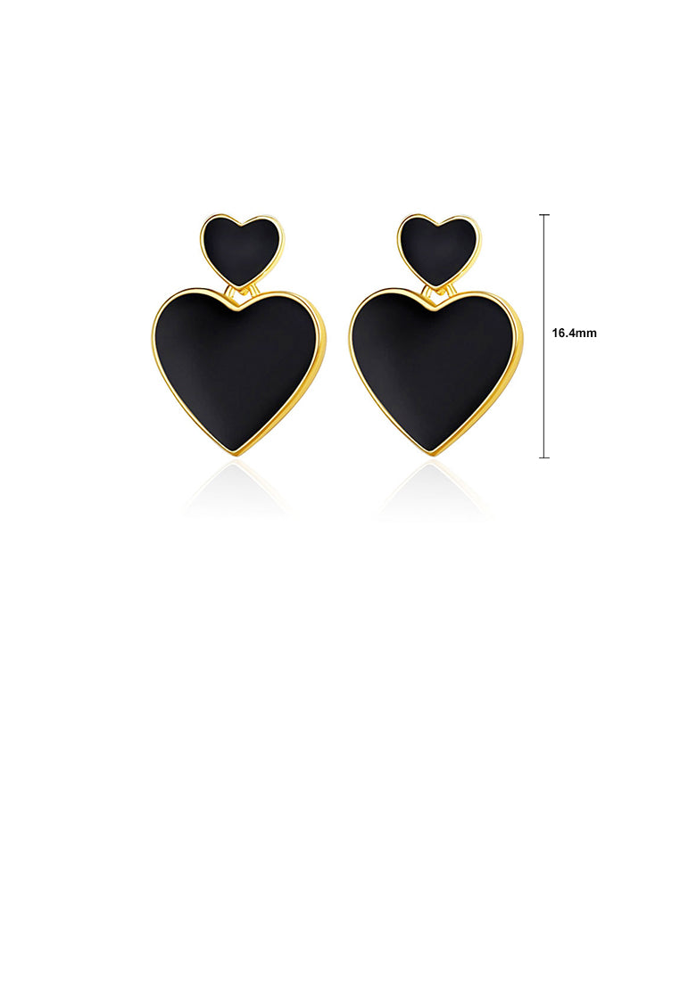 925 Sterling Silver Plated Gold Simple and Fashion Enamel Heart-shaped Stud Earrings