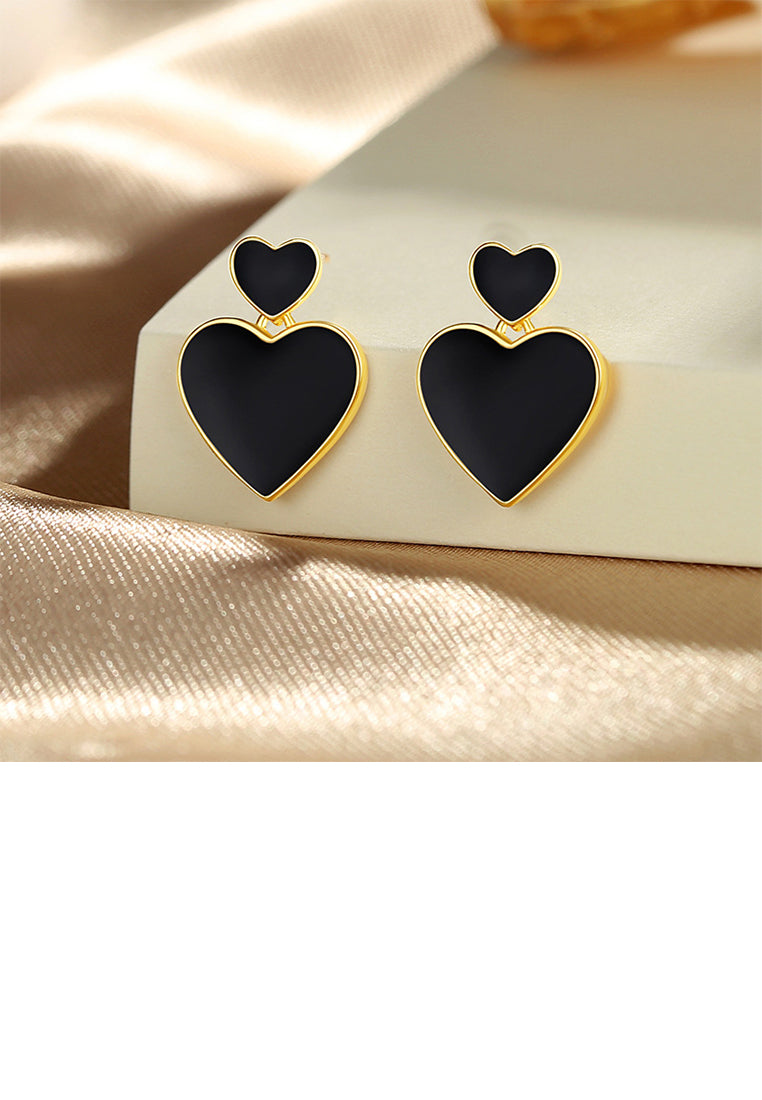 925 Sterling Silver Plated Gold Simple and Fashion Enamel Heart-shaped Stud Earrings