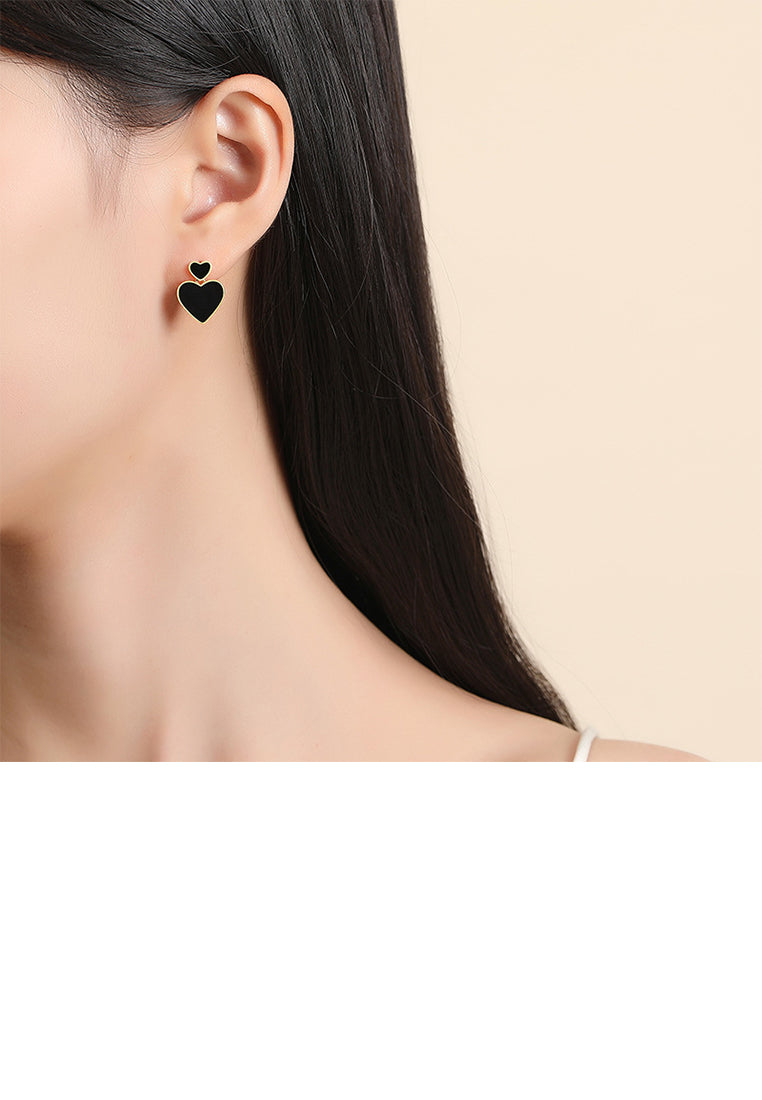 925 Sterling Silver Plated Gold Simple and Fashion Enamel Heart-shaped Stud Earrings