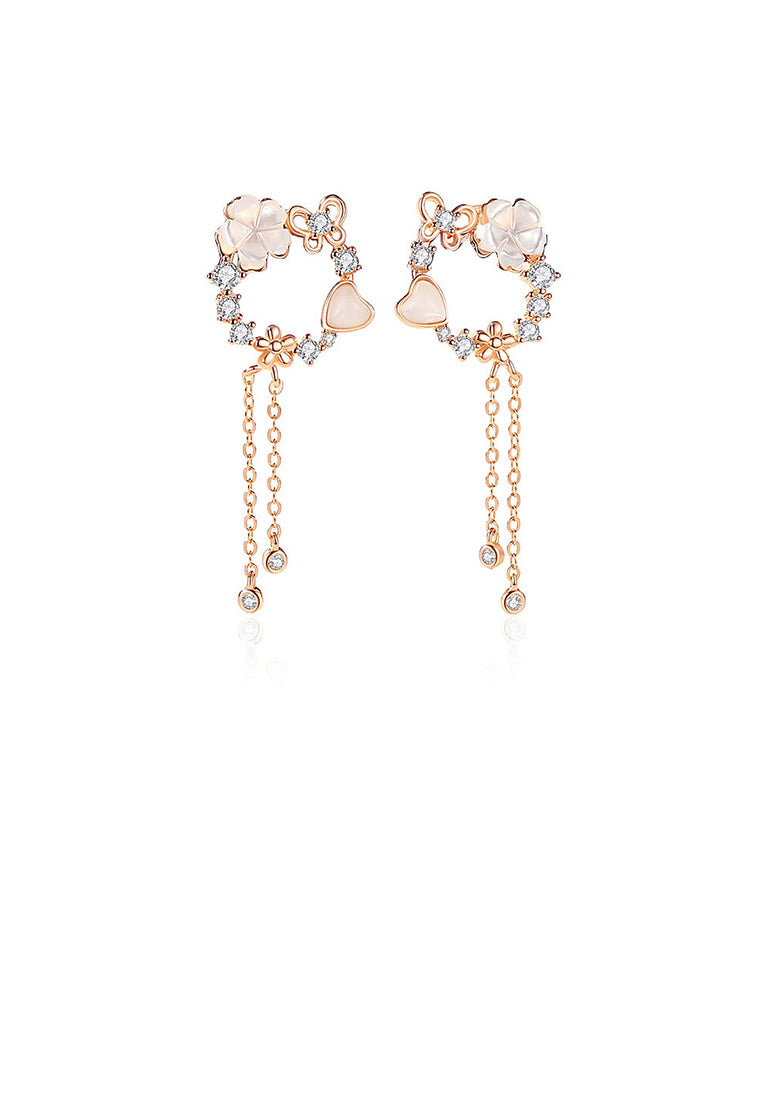 925 Sterling Silver Plated Rose Gold Fashion Simple Flower Butterfly Tassel Earrings with Cubic Zirconia - Luxurious Look