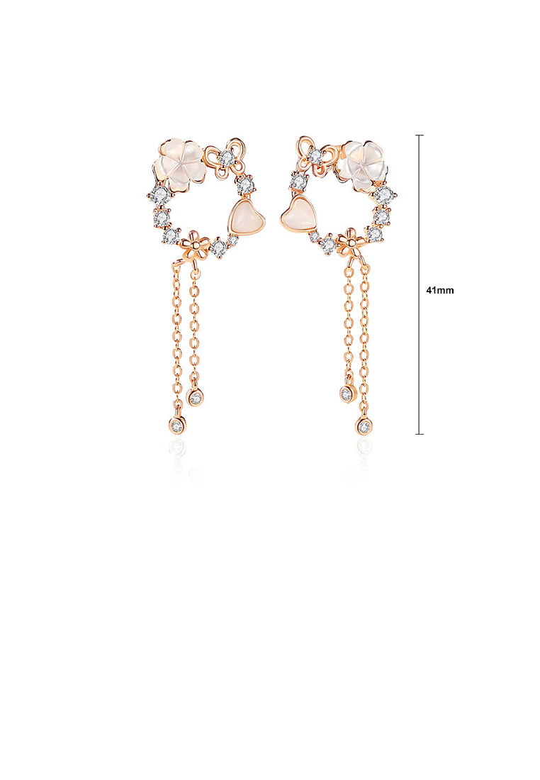 925 Sterling Silver Plated Rose Gold Fashion Simple Flower Butterfly Tassel Earrings with Cubic Zirconia - Luxurious Look