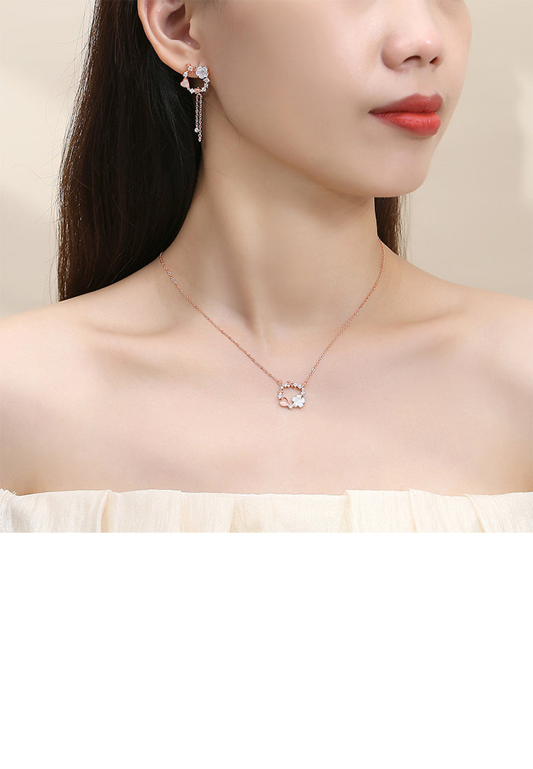 925 Sterling Silver Plated Rose Gold Fashion Simple Flower Butterfly Tassel Earrings with Cubic Zirconia - Luxurious Look