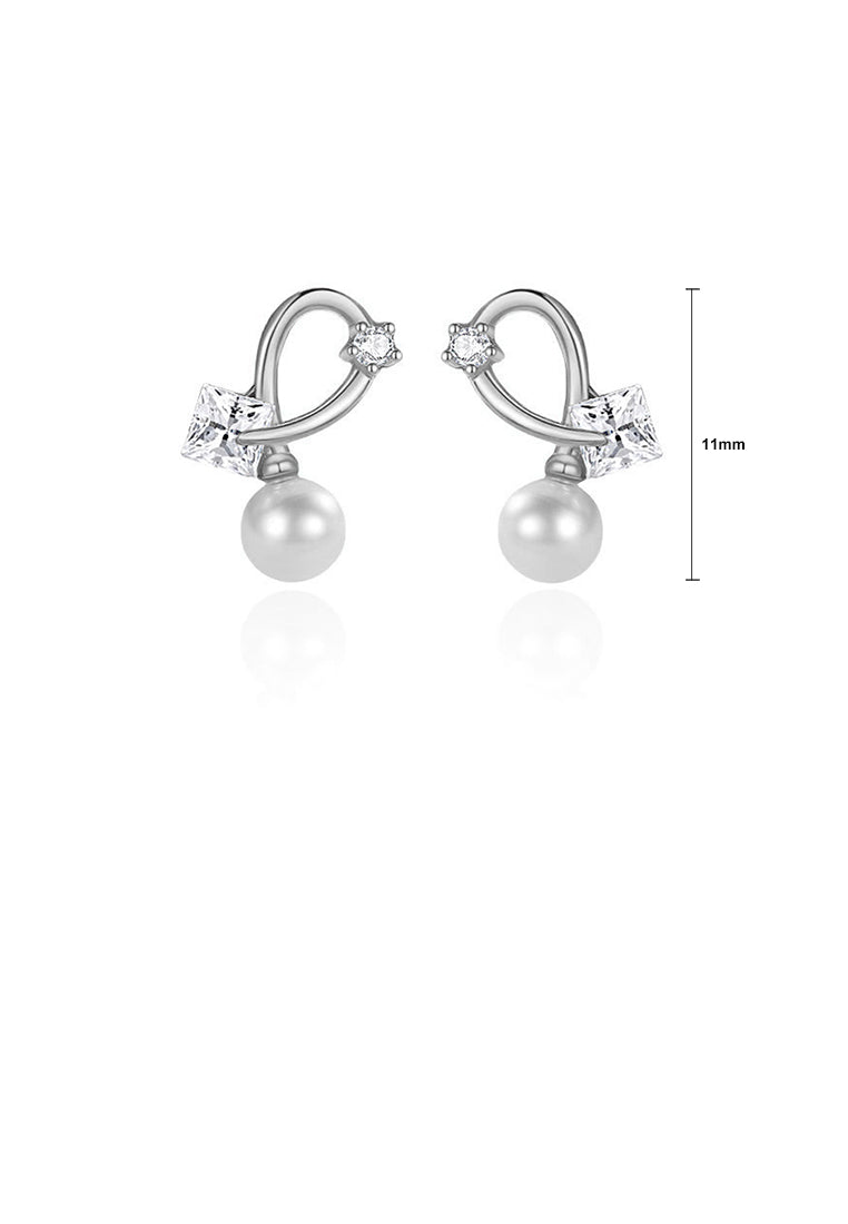 925 Sterling Silver Simple Fashion Line Imitation Pearl Earrings with Cubic Zirconia - Luxurious Look