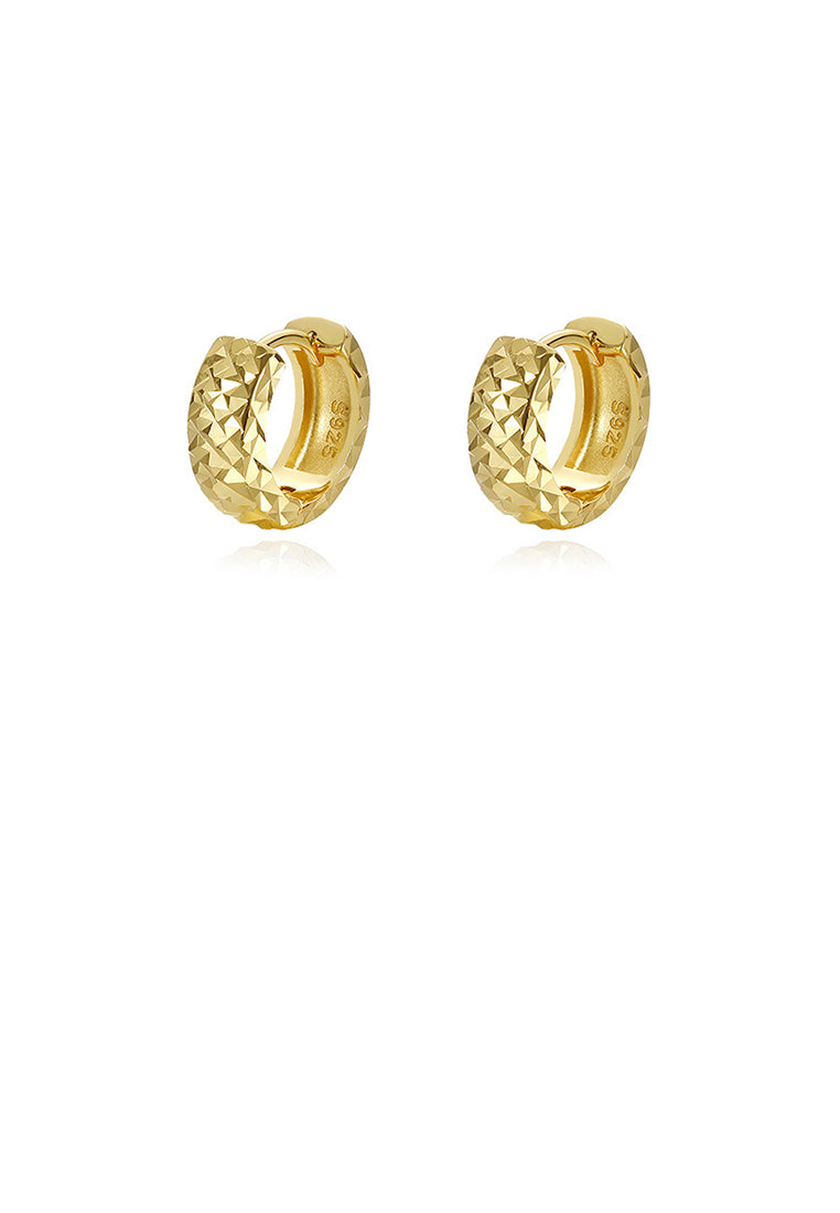 925 Sterling Silver Plated Gold Simple and Fashion Diamond Pattern Geometric Hoop Earrings