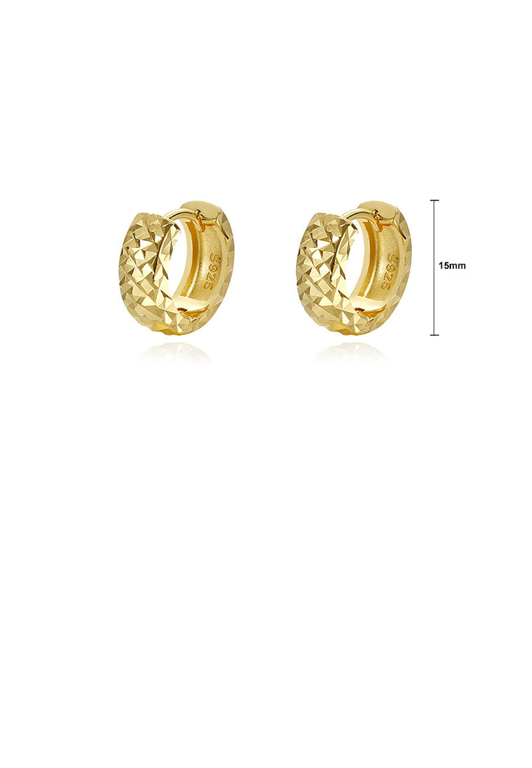 925 Sterling Silver Plated Gold Simple and Fashion Diamond Pattern Geometric Hoop Earrings