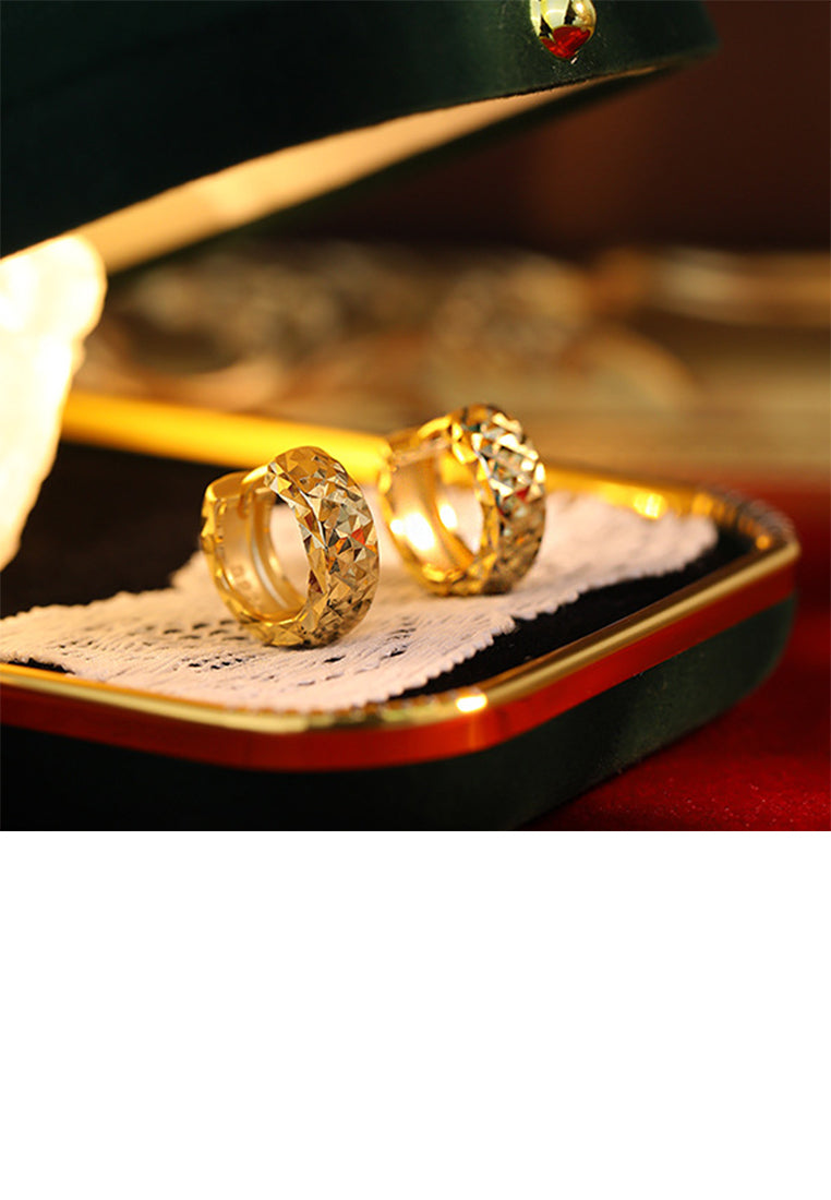 925 Sterling Silver Plated Gold Simple and Fashion Diamond Pattern Geometric Hoop Earrings