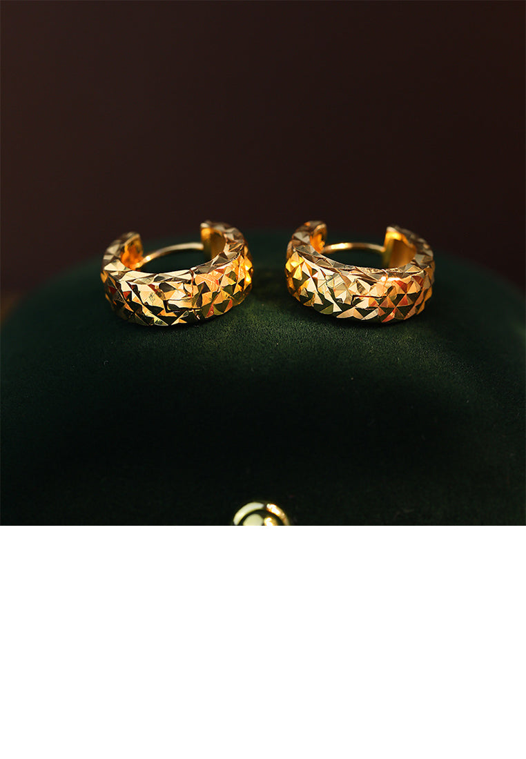 925 Sterling Silver Plated Gold Simple and Fashion Diamond Pattern Geometric Hoop Earrings