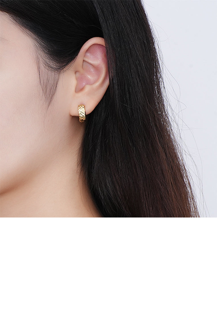 925 Sterling Silver Plated Gold Simple and Fashion Diamond Pattern Geometric Hoop Earrings