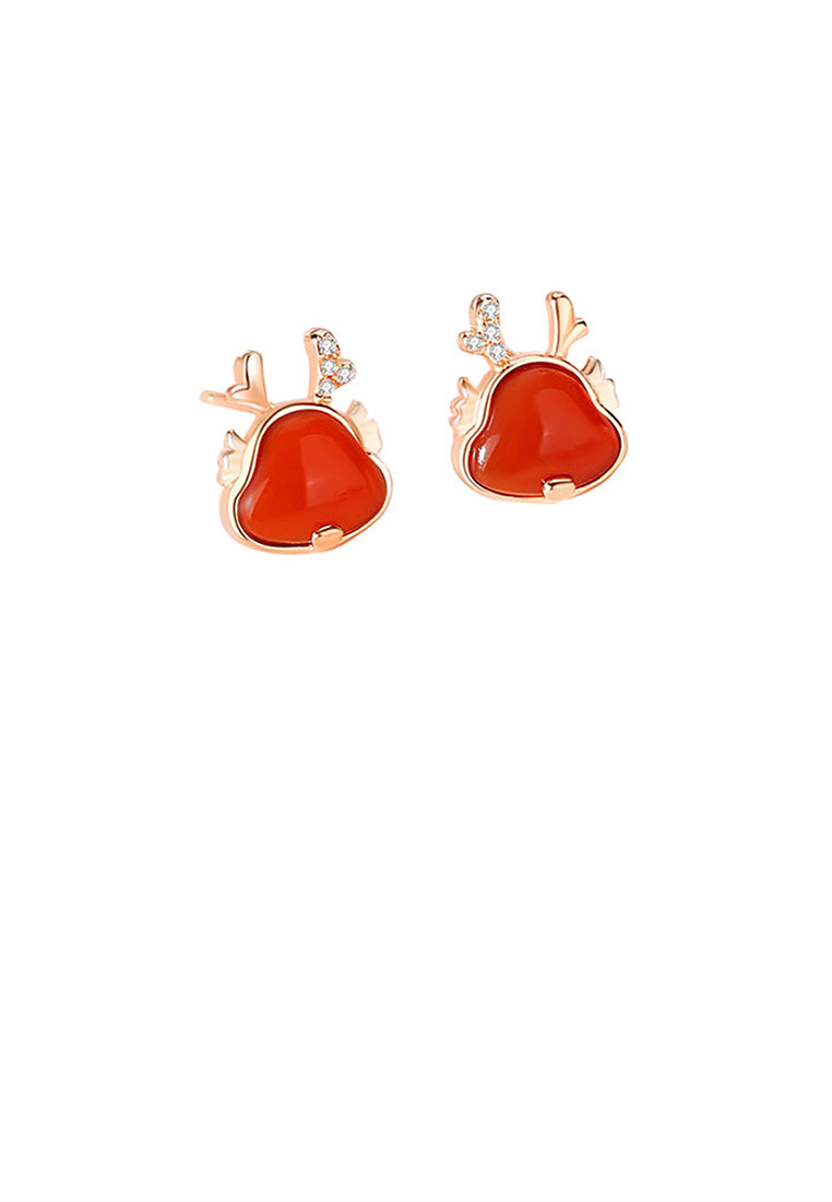 925 Sterling Silver Plated Rose Gold Simple and Cute Zodiac Dragon Imitation Agate Stud Earrings with Cubic Zirconia - Luxurious Look