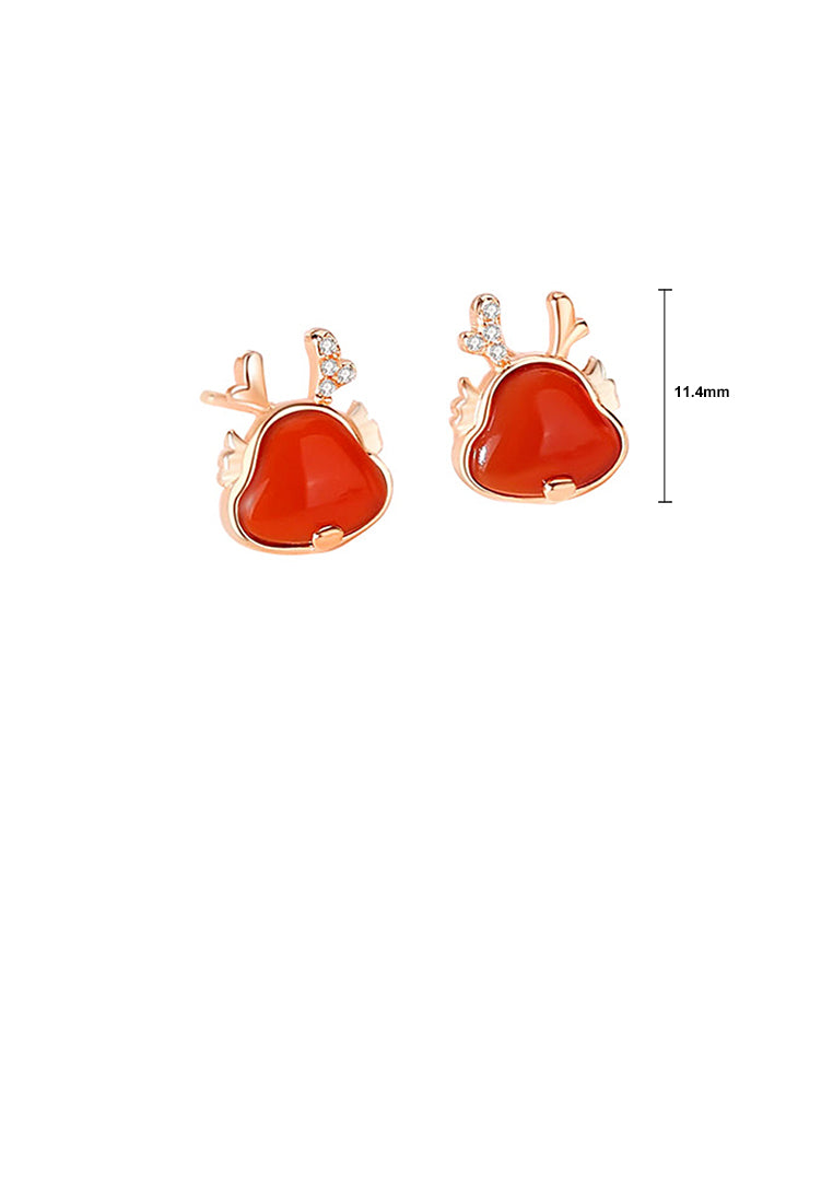 925 Sterling Silver Plated Rose Gold Simple and Cute Zodiac Dragon Imitation Agate Stud Earrings with Cubic Zirconia - Luxurious Look