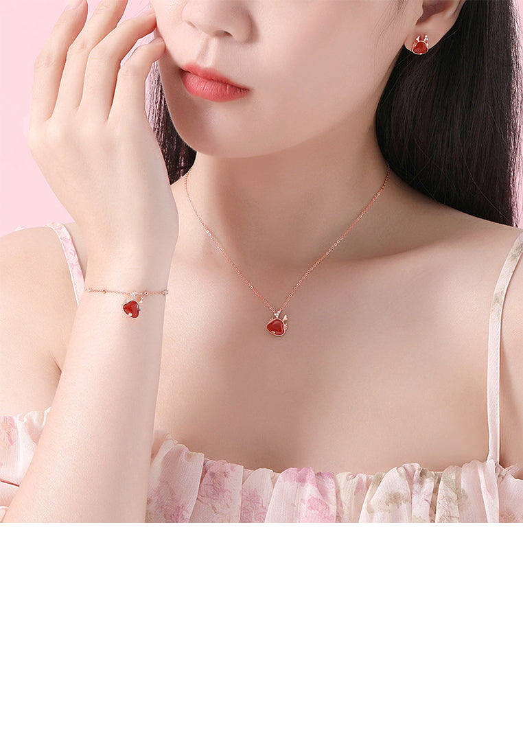 925 Sterling Silver Plated Rose Gold Simple and Cute Zodiac Dragon Imitation Agate Stud Earrings with Cubic Zirconia - Luxurious Look