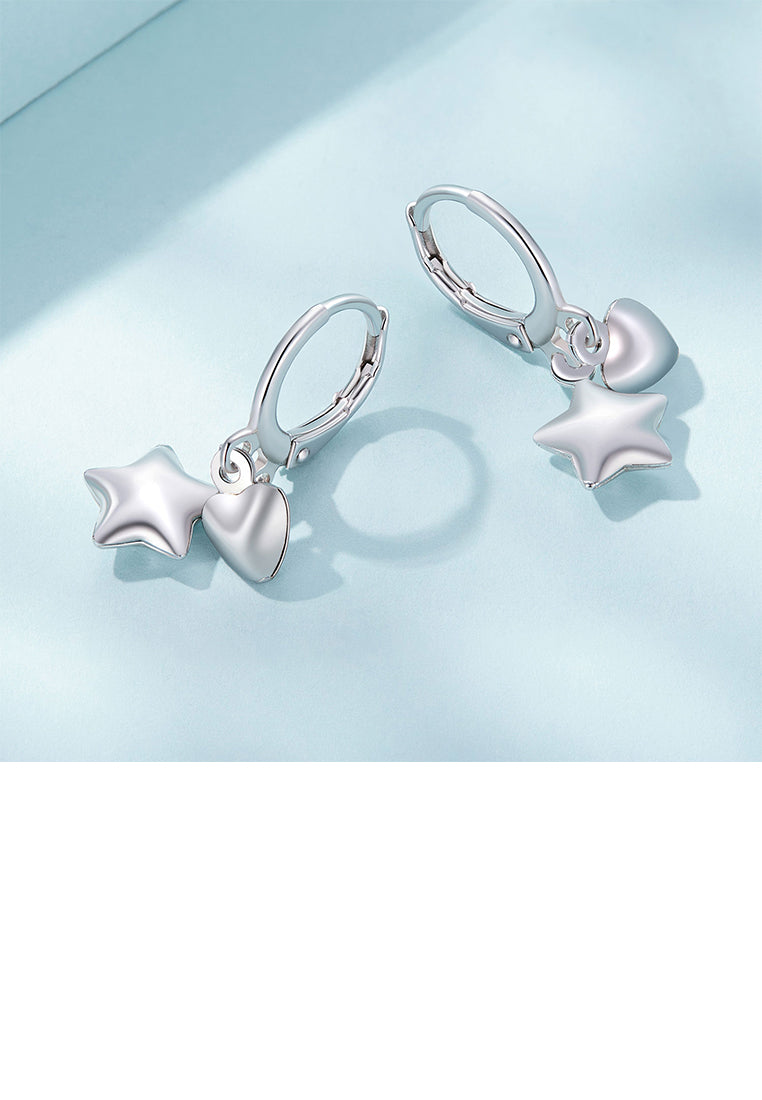 925 Sterling Silver Fashion Simple Star Heart Shaped Earrings