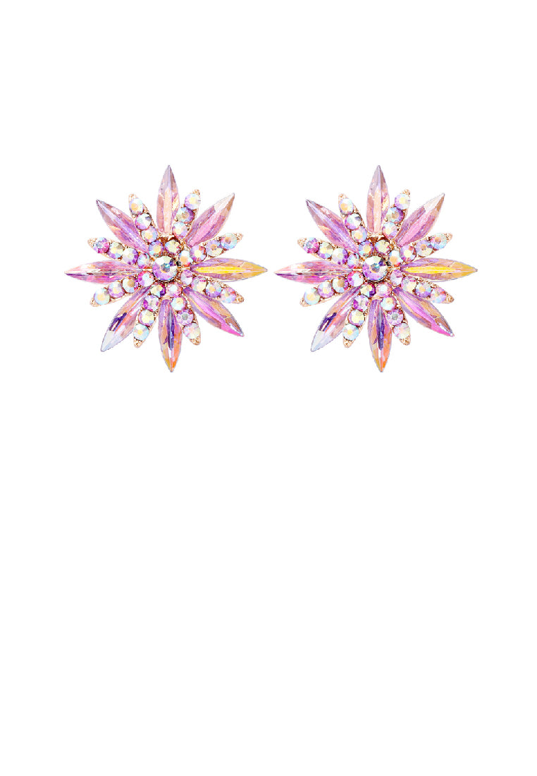 Fashion Brilliant Plated Gold Snowflake Stud Earrings with Purple Cubic Zircons