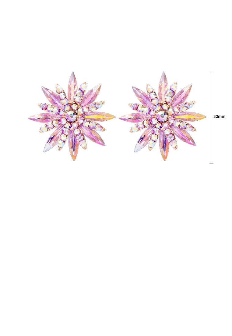 Fashion Brilliant Plated Gold Snowflake Stud Earrings with Purple Cubic Zircons