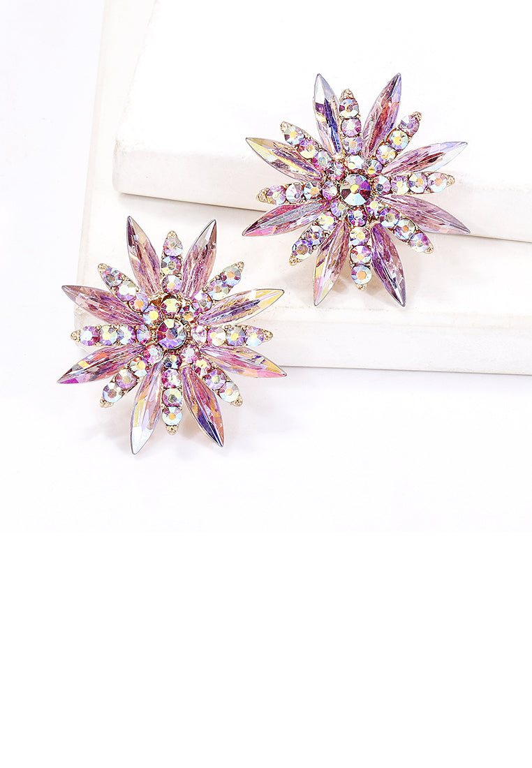 Fashion Brilliant Plated Gold Snowflake Stud Earrings with Purple Cubic Zircons