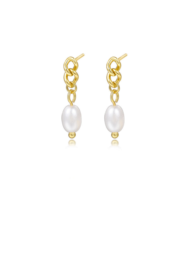 925 Sterling Silver Plated Gold Simple Fashion Chain Tassel Imitation Pearl Earrings - Luxurious Look