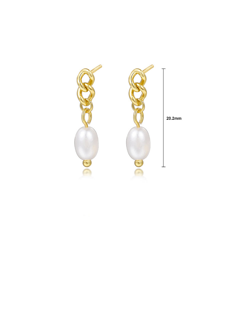 925 Sterling Silver Plated Gold Simple Fashion Chain Tassel Imitation Pearl Earrings - Luxurious Look