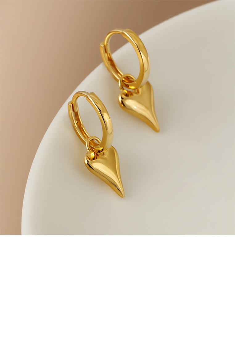 925 Sterling Silver Plated Gold Simple and Fashionable Heart-shaped Earrings